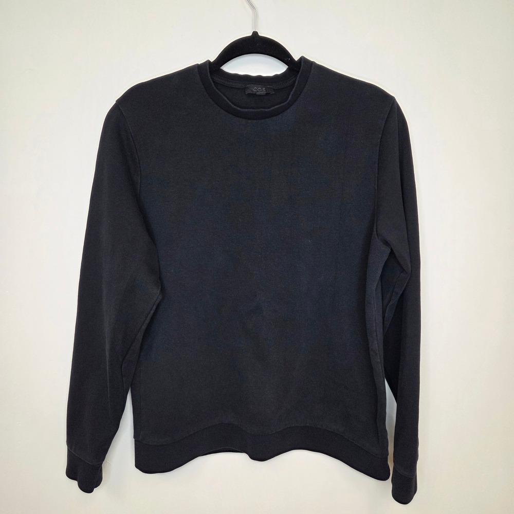 COS Mens Black Crewneck Sweatshirt 100%‎ Cotton Minimalist Pullover Size M